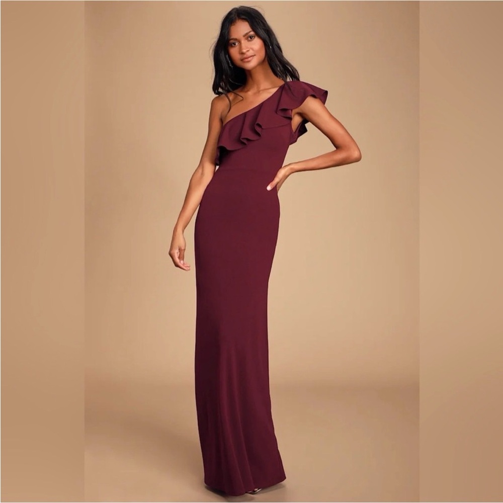 Lulu's One-Shoulder Burgundy Dress